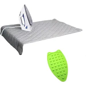 Essentials Ironing Board Pad Quilted Magnetic Corners Silicone Heat Resistant Iron Rest Pad for Travel Home Green