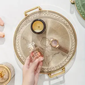 Round Double-Handled Tray for Home Use, Elegant Storage for Tea Cups, Fruits and Candies, Perfect for Living Room and Nail Art, Salad Serving Elegant Plastic Plates
