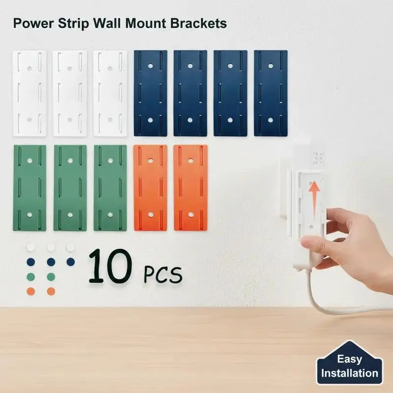 10 Pack Premium Adhesive Socket Mounts, Convenient Self-Adhesive Desktop Holder, Cable Management , Easy Installation Power Strip Holder, Socket  Rail office