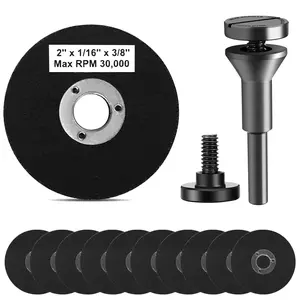 11 PCS 2 Inch Die Grinder Cut-Off Wheel and 3/8in Arbor Hole 1/4in Stem Mounting Mandrel Holder Accessories, for Air Grinders Drill Rotary Tool, Mini Metal Cutting Wheels Cutter Discs