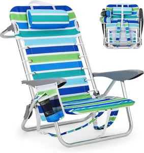 Gaomon Foldable Adult Beach Chair - Lightweight Portable Lay-Flat Folding Chair with 5 Recline Settings, Backpack Straps, Phone Pocket, Cup Holder, and Towel Bar