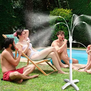 Misters for Outside Patio, Standing Misting Cooling System, Portable Water Mist Hose Kit for Outdoor, Adjustable Height & 5  Nozzles for Backyard BBQ Cool Pool Tanning Garden  Having Fun.