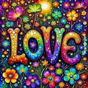 5D Full Drill Rainbow 'LOVE' Floral Diamond Painting Kit - Vibrant Love & Nature Art | DIY Gift for Valentine's Day, Anniversary & Home Decor | Perfect Wall Art for Living Rooms, Bedrooms & Entryways