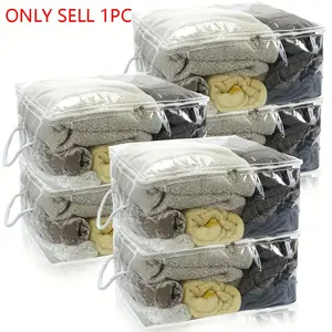 4 Sizes Transparent PVC Storage Bags with Zipper and Handle, Multi-Purpose Square Bag for Blankets Bedding Throws Pillows Dustproof Closet Underbed Container, Storage Carrying Bag