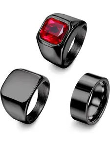 3PCS Mens Rings Signet Rings for Men Stainless Steel Biker Ring Square Agate Onyx Rings Men's Ring for Men Solid Polished Retro Band Rings Set Size 7-13 Stacking Rings