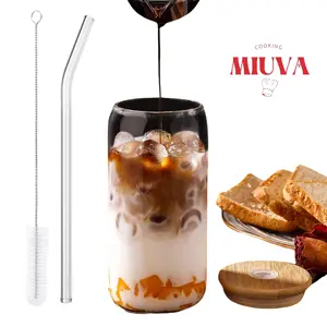 MIUVA Clearance Beverage Mug with Bamboo Lid and Glass Straw 16 oz. Canister Glass, Beer Mug, Iced Coffee Mug 1 count. For Summer, Parties, Gifts TikTokShopBlackFriday