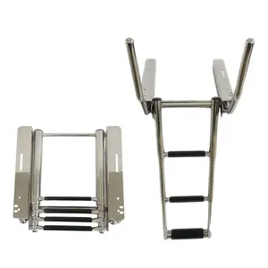MARINE CITY Under Platform Telescoping Boat Ladder – 3 & 4 Step 316 Stainless Steel with Retractable Handrail, 400 lb Capacity for Boats & Yachts