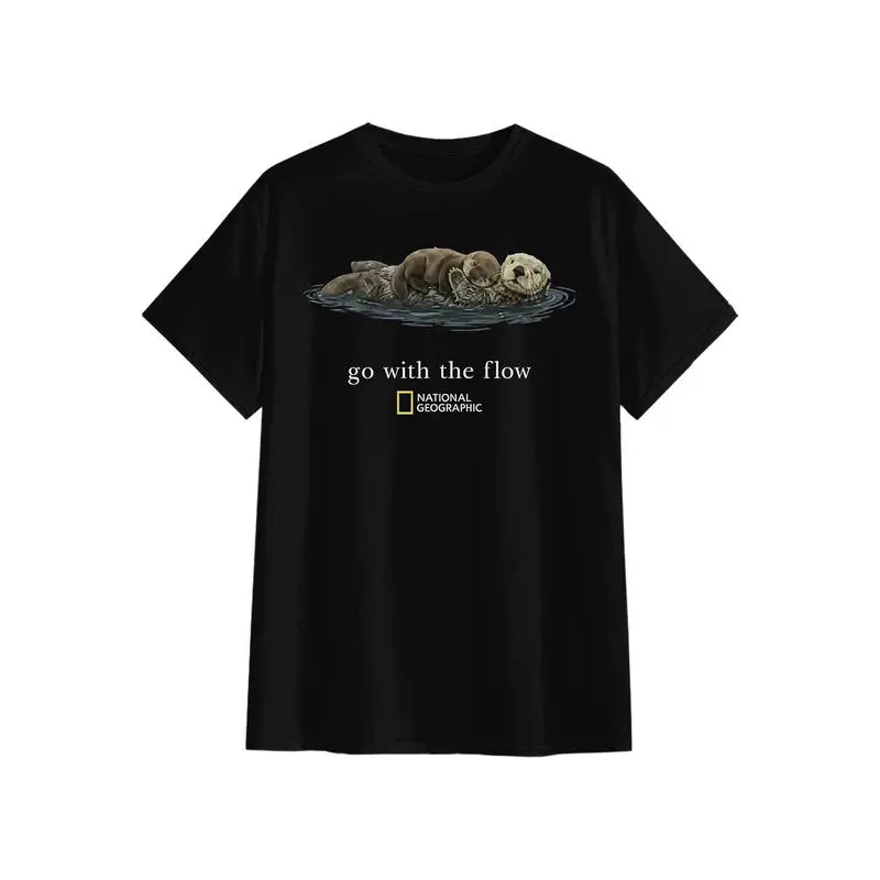 National Geographic "Go With The Flow" Sea Otter Prints Short-Sleeve 100% Cotton Crew Neck Fashion T-Shirt, Breathable Unisex Outdoor Top, Ideal Nature Lover Gift, Shortsleeve, Tshirt