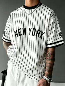 🔥 Viral New York Striped Baseball T-shirt - Retro Street Top, Men's Breathable Casual Top, Y2K Style, Perfect for Daily Clothing and Street Fashion