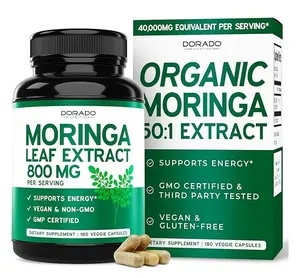 Organic Moringa Capsules 40,000mg – Pure Leaf Extract Supplement – Energy, Skin & Gut Support – Vegan, Non-GMO, Third-Party Tested, USA Made (180 Capsules, 3-Month Supply)