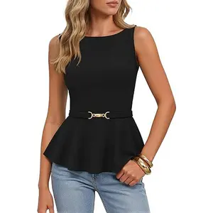 ZESICA Summer Tank Top for Women 2026 Work Business Sleeveless Shirts Casual Babydoll Peplum Blouse Tops