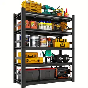 Heavy-Duty Adjustable and Demountable Metal Shelving Units - Boltless Assembly Garage Storage Racks with Fencing, Suitable for Warehouses, Basements, and Workshops - Shelving System, Easy to Use, Practical Shelving