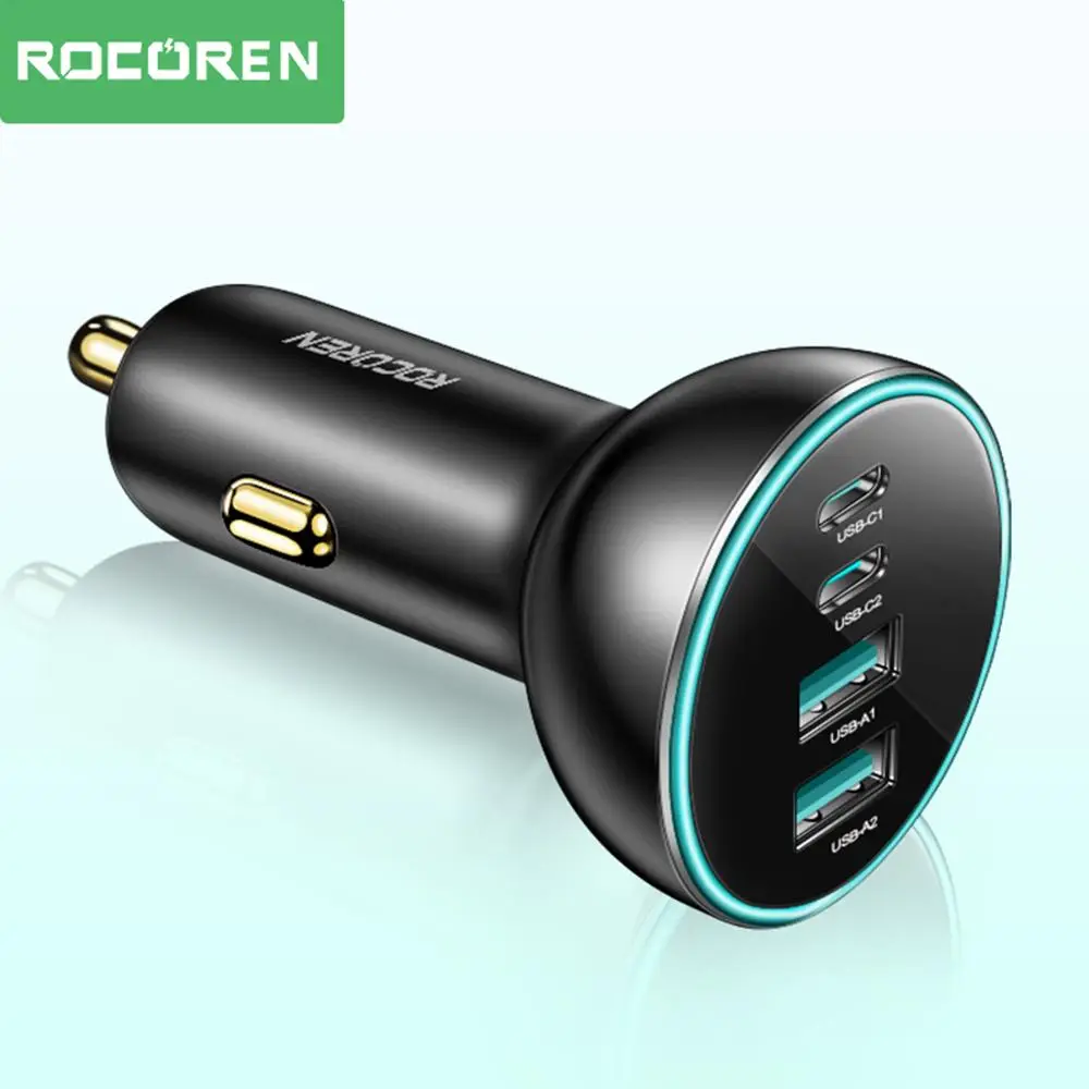 Rocoren 70W USB C Car Charger for Summer, 4 Ports Fast Charging Adapter, USB/USB C Car Charger, Phone Accessories Compatible with iPhone & Samsung Gal
