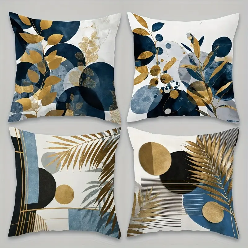 4pcs-Geometric Themed Throw Pillow Covers, Bohemia Abstract Patterns, Lines and Shapes Design, Home Spring Décor Products, Ambiance, Suitable Living Room, Bedroom, Sofa and Bed, 2D Flat, Single Sided Printing, No Pillow Core, Complete Set