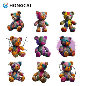 9 Piece Set Bear Heat Transfer Vinyl Stickers, Multicolor Vintage Style, Easy Peel & Iron, Durable Print for Clothes, Bags, Shoes