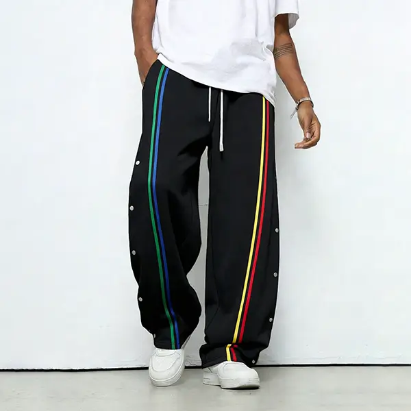 Black Contrast Striped Paratrooper Sports Pants Men's Autumn And Winter Loose Outdoor Casual Trousers