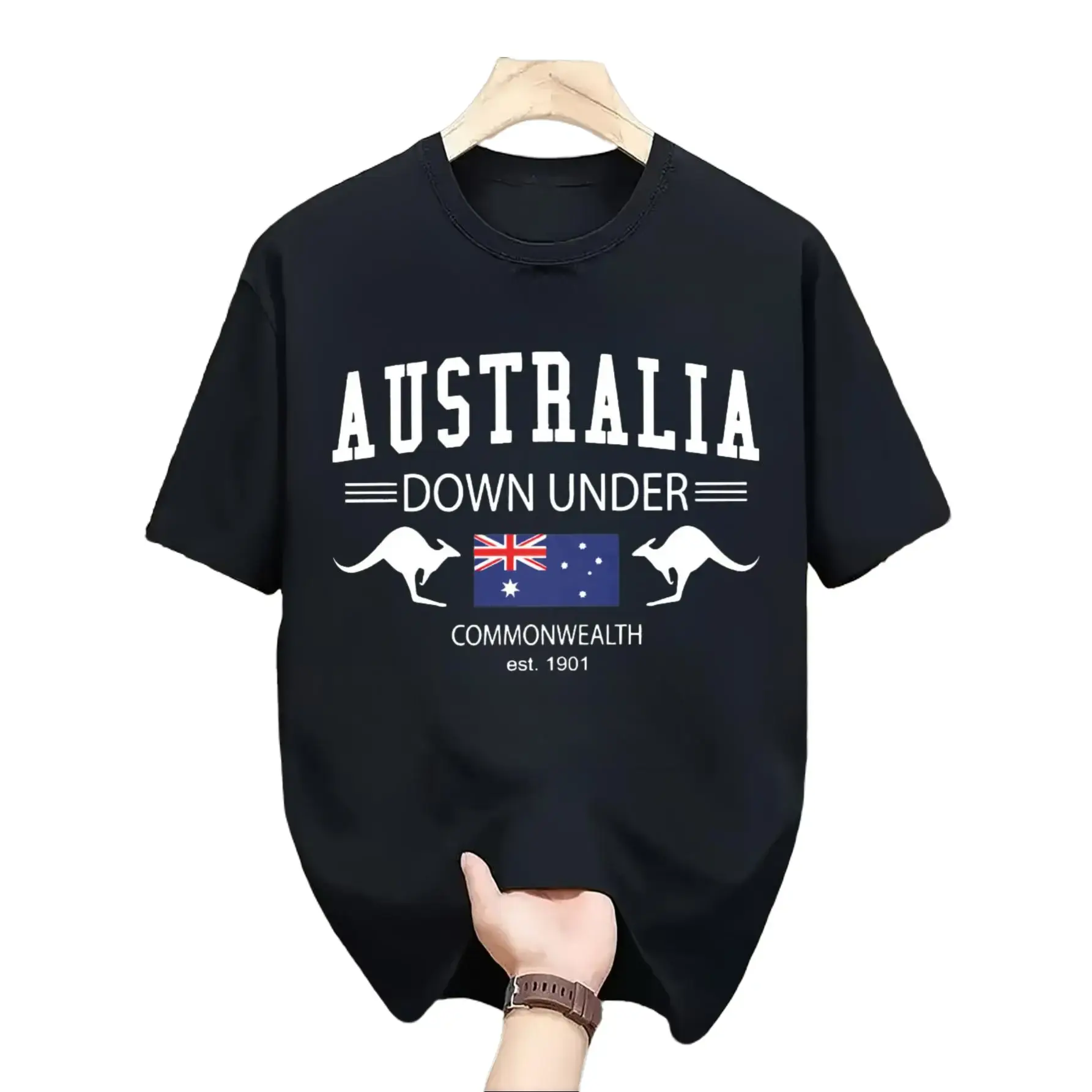 Casual Streetwear Style, Men's T-Shirt, Australia Down Under Commonwealth Est 1901 Graphic Print, Summer Daily Wear Travel Souvenir, Gift For Dad Boyfriend Husband Male Friend