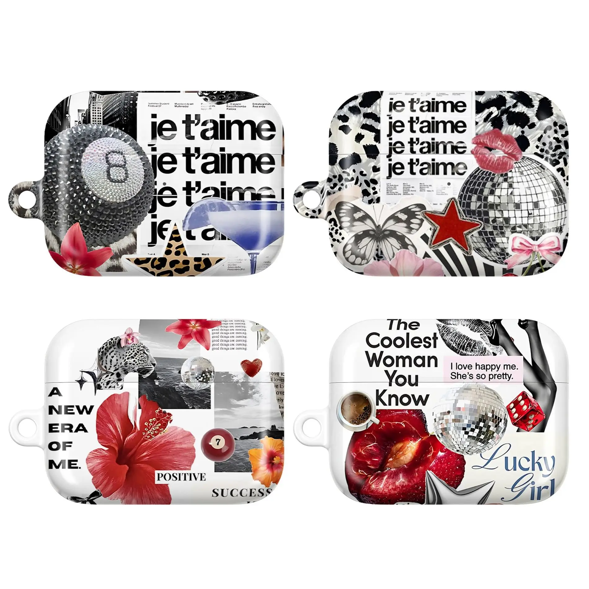 Leopard Disco Ball AirPods Case for AirPods 1 2 3 4, AirPods Pro 1 2 3, Je T’aime Collage Aesthetic Earbuds Cover