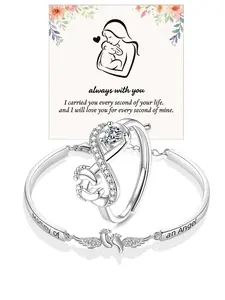 Angel Bracelet & Ring Set — Women's Memorial Jewelry | "Angel Baby" Wings Design | Adjustable Bracelet & Heart-Shaped Infinity Ring | Miscarriage Sympathy Gift | In Memory of a Loved One | For the Strongest of Moms | A Gift of Love | Mother's Day Gift