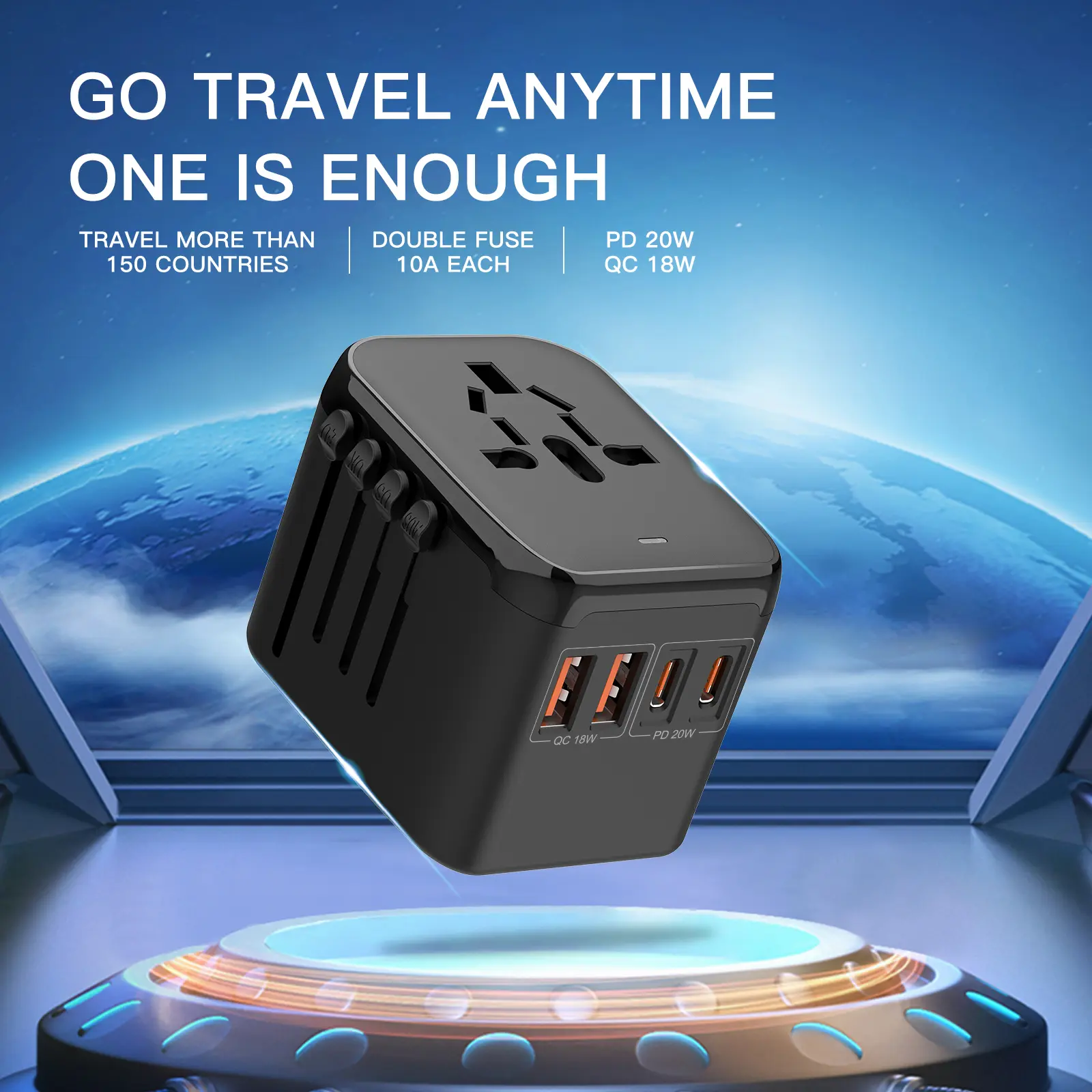Universal International Power Travel Plug Adapter, 5 in 1 European Travel Plug Adapter W/ 3.5A 2 x USB-A and 2 x Type C, 2 x PD 20W and QC 18W Wall Charger and Worldwide AC Outlet for Europe USA UK AUS Asia(Type C/G/A/I)