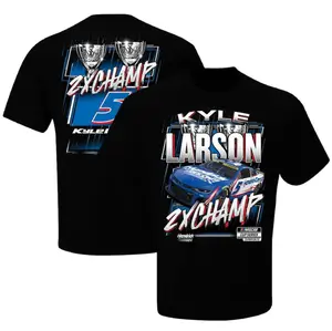 Youth and Adult Mens Kyle Larson Two Time Nascar Cup Series Champion Trophy T-Shirt, Black Hendrick Motorsports Team Collection, 2025 Racing Champion Tee