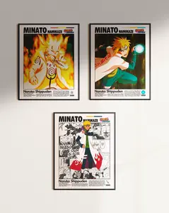 3 Minato Posters Bundle Set, Minato Namikaze Wall Art, Japanese Manga Decor, Anime Fan Gift, Motivational Naruto Quote Print, Anime Poster