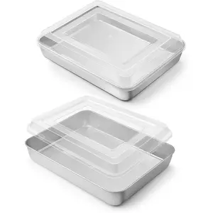 Stainless Steel 9 Inch Baking Pan with Lid Set of 4 - 2 Baking Sheets & 2 Lids, Nonstick, Plastic, Baked, Handy for Baking and Cooking