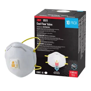 3M Valved Respirator 8511, Disposable Respirator, Comfortable Disposable Respirator Cool Flow Valve, May Be Used For Sanding, Sawing, Wood Working, Yard Work, 10 per pack