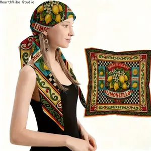Amalfi Limoncello Print Square Scarf, Soft Breathable Multi-Use Head Wrap Bandana, Italian Coastal Style Fashion Accessory, Lightweight Stylish Scarf for Women Daily Wear, Summer Vacation, Beach Trips and Mediterranean Outfit Styling