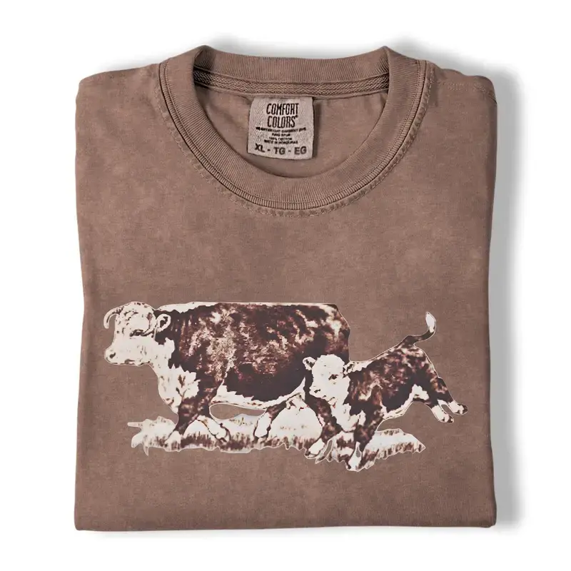 Comfort Colors Cow and Calf Shirt, Western Cow Graphic Tee, Farm Life T-Shirt, Rustic Ranch Shirt, Country Cow Lover Gift, Vintage Comfort Colors Tee