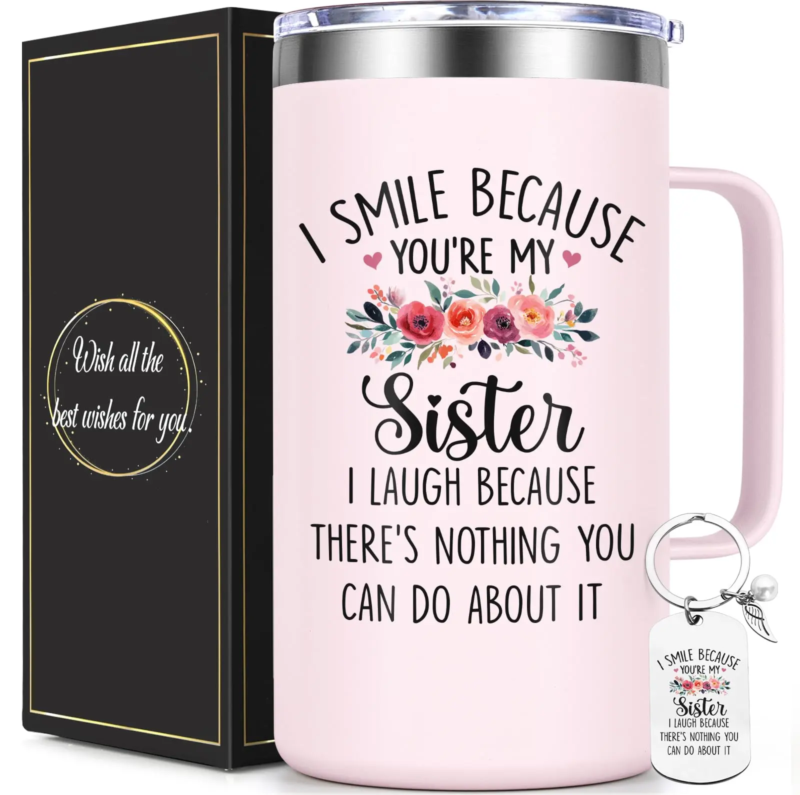 Lifecapido Sister Gifts from Sisters 20oz Stainless Steel Vacuum Insulated Tumbler with Lid Reusable Travel Mug Bottle Bottled Flasks For Iced Cold Coffee for Sister Birthday Grad Xmas Travel Gift for Women Sister Nurse Friend summerwins