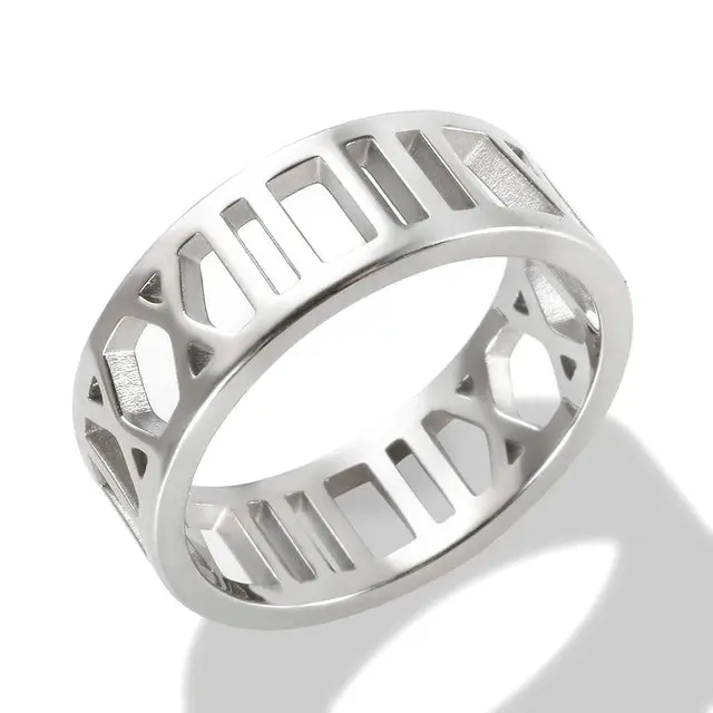 Roman Numeral Engraved Ring in a Simple Silver Finish - A Timeless and Lightweight Band for Daily Casual Wear, Engravings, Numeral Engraving, Distinctive Roman Numeral Engravings