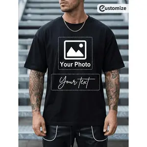 Men's Custom Photo & Text Print T-Shirt - Personalized DIY Photo/Text//Logo Suitable for Daily Wear, Team Events, Gifts Comfortable Loose Fit Crewneck Short Sleeve Tee with Your Own, Machine Washable