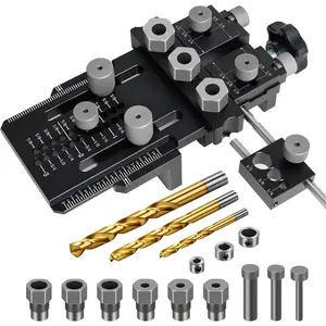 Dowel Jig Kit with Quick Positive Stop and Clamp, Adjustable Doweling Jig for Drill 1/4, 3/8 and 1/2 Inch Accurate Straight Dowel Holes, Fit Any Thickness  Joints, for Cabinet, Furniture
