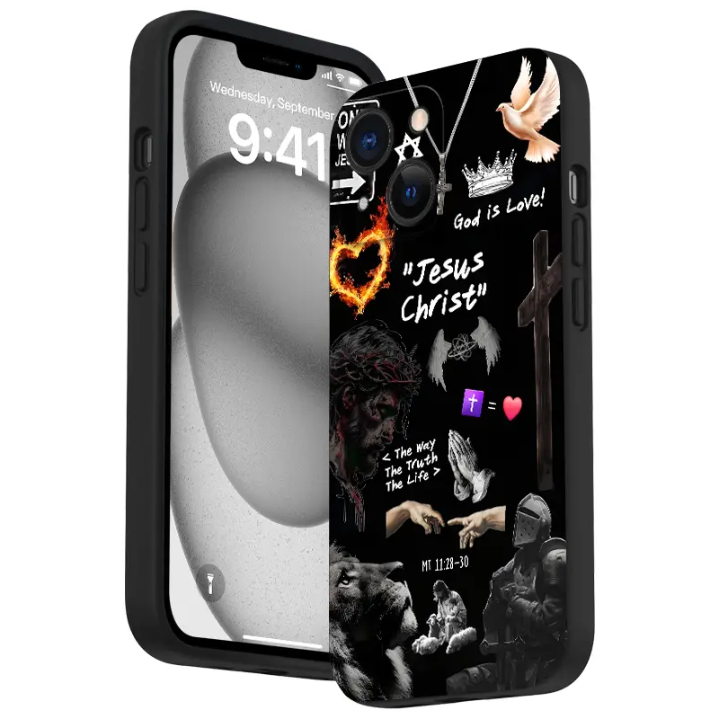 Religious Straight Edge Jesus Christ Patterned Resin Soft TPU Slim Fit Protective Phone Case for iPhone 16,15,14 Pro Max,13,12,11,XR,XS Plus - Anti-Drop, Non-Slip, Durable, Full Camera Guard, Mobile Phone Accessory