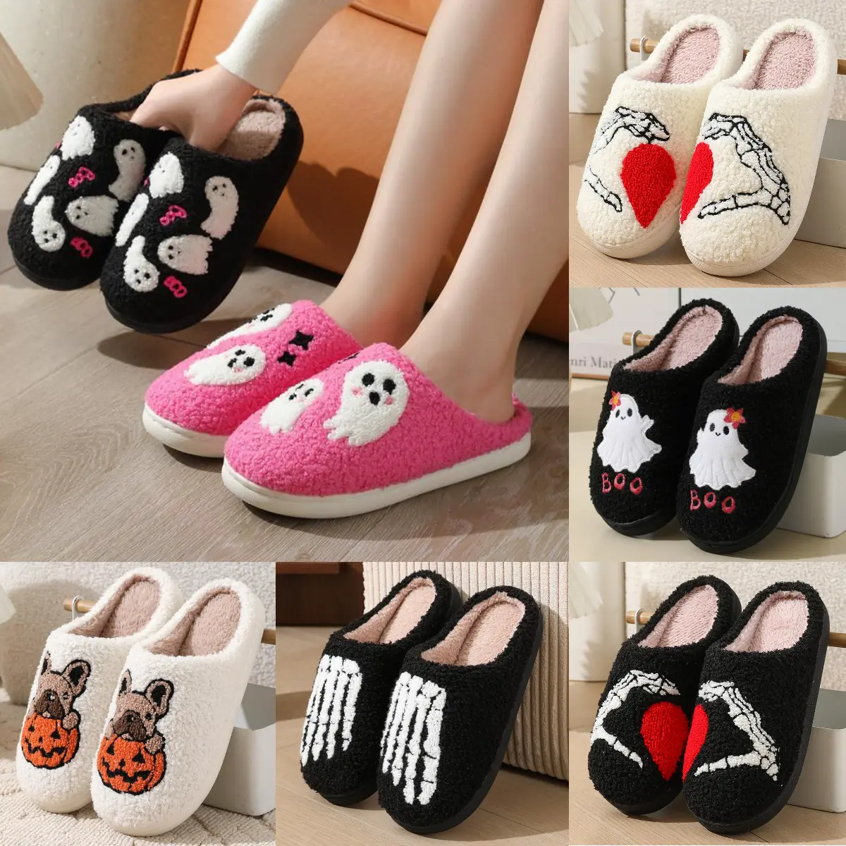 Unisex Retro Cartoon Memory Foam Slide Slippers - Halloween-Themed, Ultra-Soft Plush Fur-Lined, Lightweight Indoor Footwear, Slippers for Women & Men