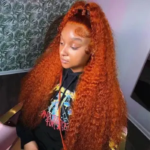 ZLIKE Ginger Orange 13x6 Water Wave Hd Transparent Lace Frontal Wig Curly Deep Wave Wig Pre Plucked #350 Color /Highlight 427 Wavy Human Hair For Women dealsforyoudays