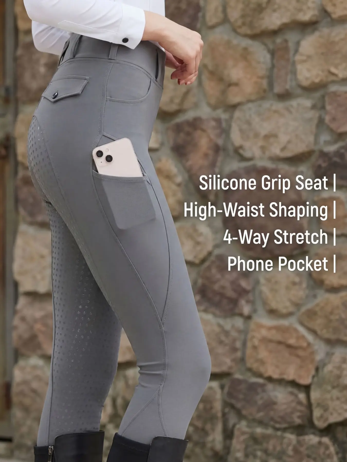 Women's Silicone Riding Pants, Polyester Elastane Knit Fabric, Geometric Pattern Tight Fit Cycling Tights with Pockets, Breathable Cycling Pants, Rider Pants, All Seasons