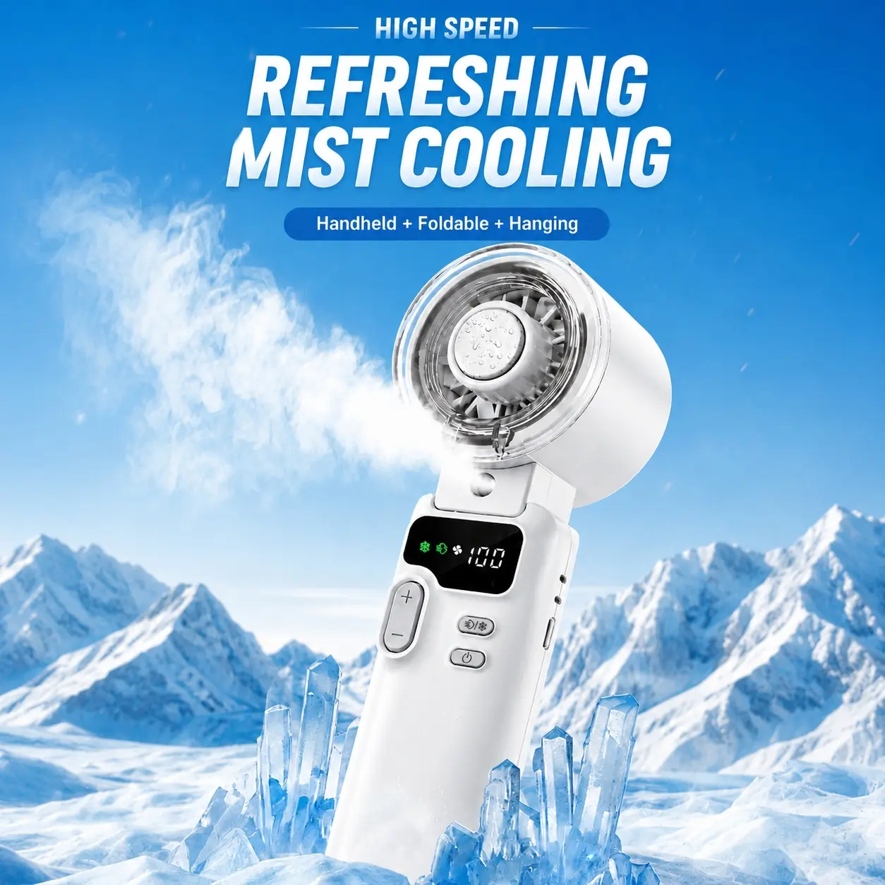 2026 New Misting Portable Handheld Fan - 223g Ice Compress Mini Fan with 199 Speeds 199-Level Stepless Speed Regulation, ABS Build, USB Rechargeable, USB Port, Dual Cool Function, Fine Mist Spray, for Travel, Outdoor (Factory Pack)