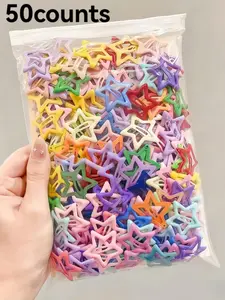 50 Piece Candy Color Star Design Hair Clips, Hair Clips for Styling, Sweet Cute Daily Use Hair Accessories, Fashion Hairstyle Decorations for Girls