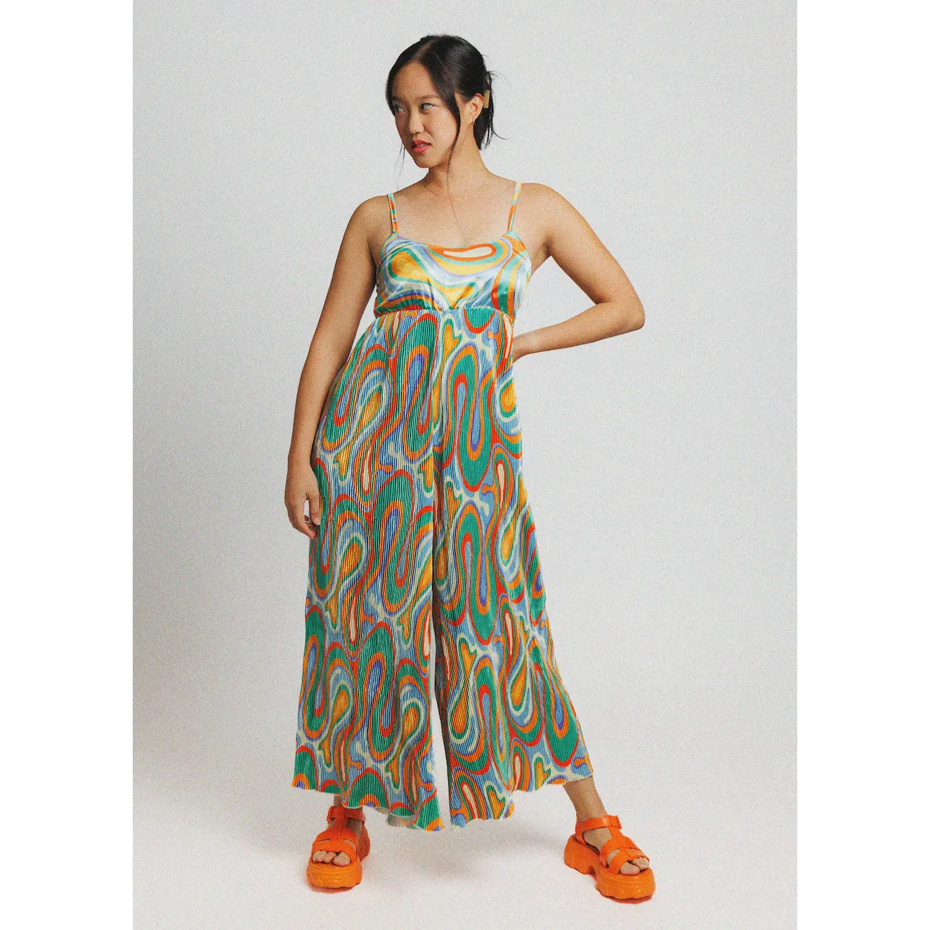 Groovy Girl Satin Plisse Jumpsuit
