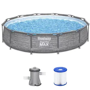 Bestway Steel Pro MAX 12ft x 30 Inch Above Ground Outdoor Swimming Pool Set