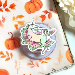 Cute Unicorn Phone Grip, Believe in Yourself Pop Socket, Pastel Rainbow Aesthetic, Kawaii Magical Gift, Fantasy Animal Phone Stand Holder, Whimsical Cute Accessory