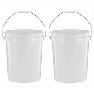 (2 Pack) 5 Gallon Round Utility Bucket, Comfort Handle, Plastic, White