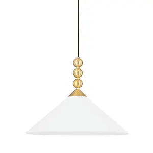 Sang Pendant Light - Geometric Design with Aged Brass or Old Bronze Finish and White Linen Shade