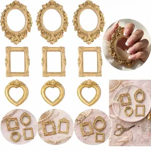 12 Pcs European Resin Frame Decoration, Baroque Vintage Mini Photo Frame Set, Retro Mini Frame Decor for Jewelry Making, Miniature House Photography Props