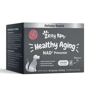 Zesty Paws Vet Strength Niagen Healthy Aging Supplement, NAD+ Precursor Cellular Metabolic Heart Brain & Skeletal Muscle Support for Dogs -60 Capsules Krill Salmon Oil Animal Herb Natural