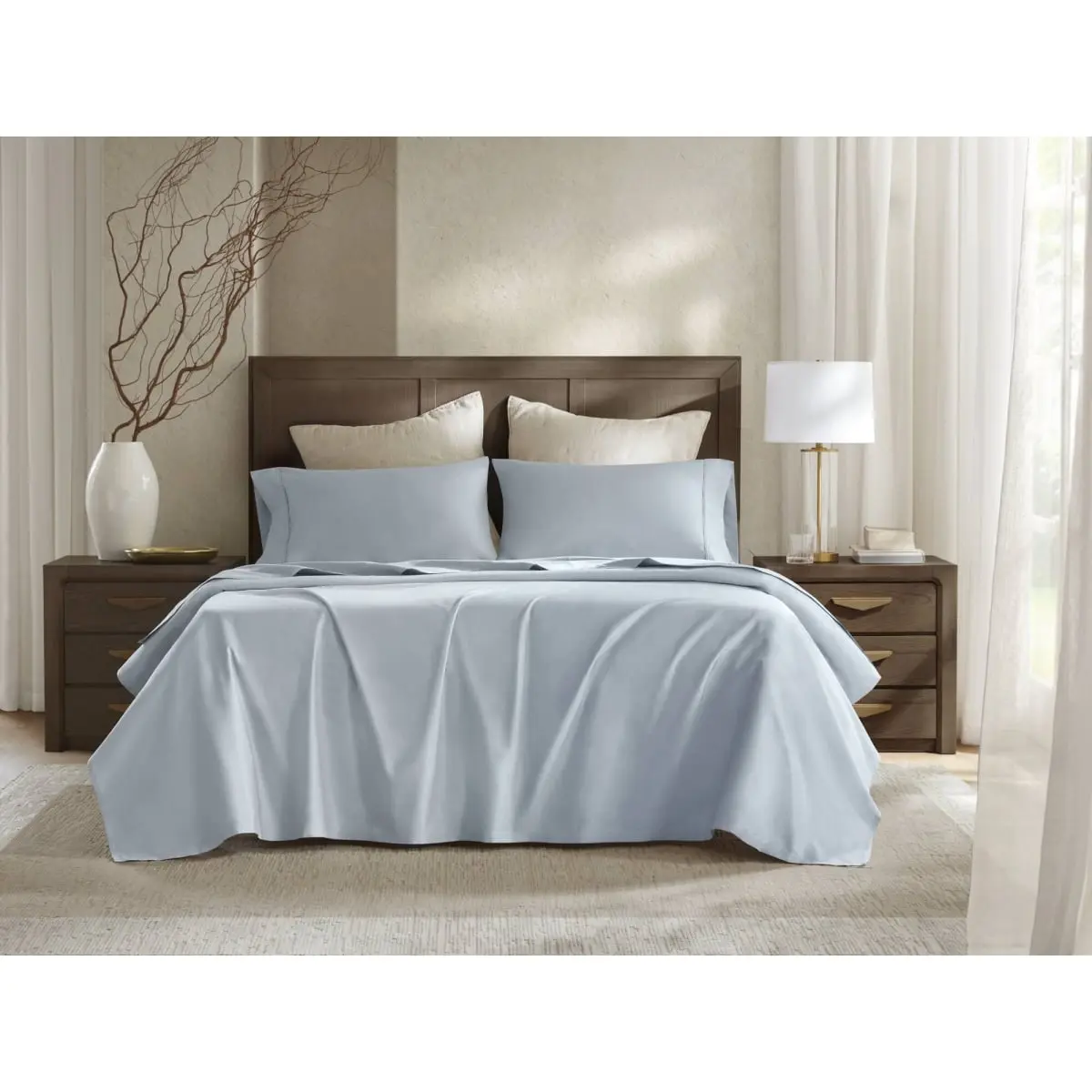 360 stand Split King Egyptian Cotton Sateen Weave Sheet Set - Cool Touch, Deep Pockets, Harbor House HHD20-1966, Blue