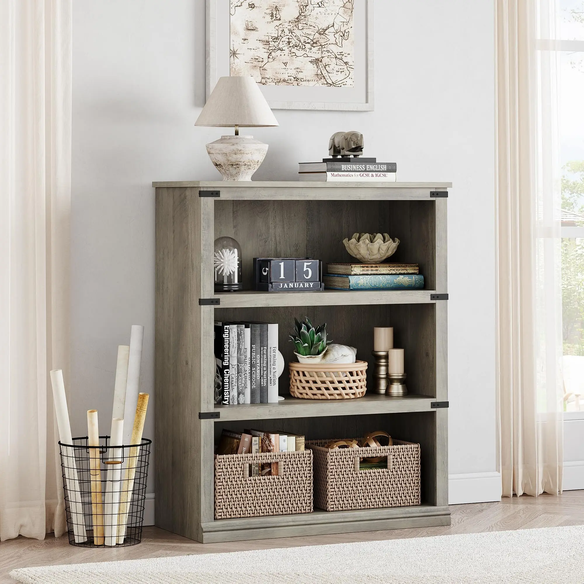 3 Tier Bookcase - 102 cm Bookshelves with Storage, Tall Bookcase Wooden Open Display Bookcase Slim Bookcase for Bedroom, Living Room, Office