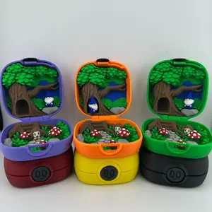 Mini Gnome & Hedgehog Figurine Set - Pocket-Sized 3D Printed Forest Friends Polly Pocket Style Collectible in Purple Orange & Green